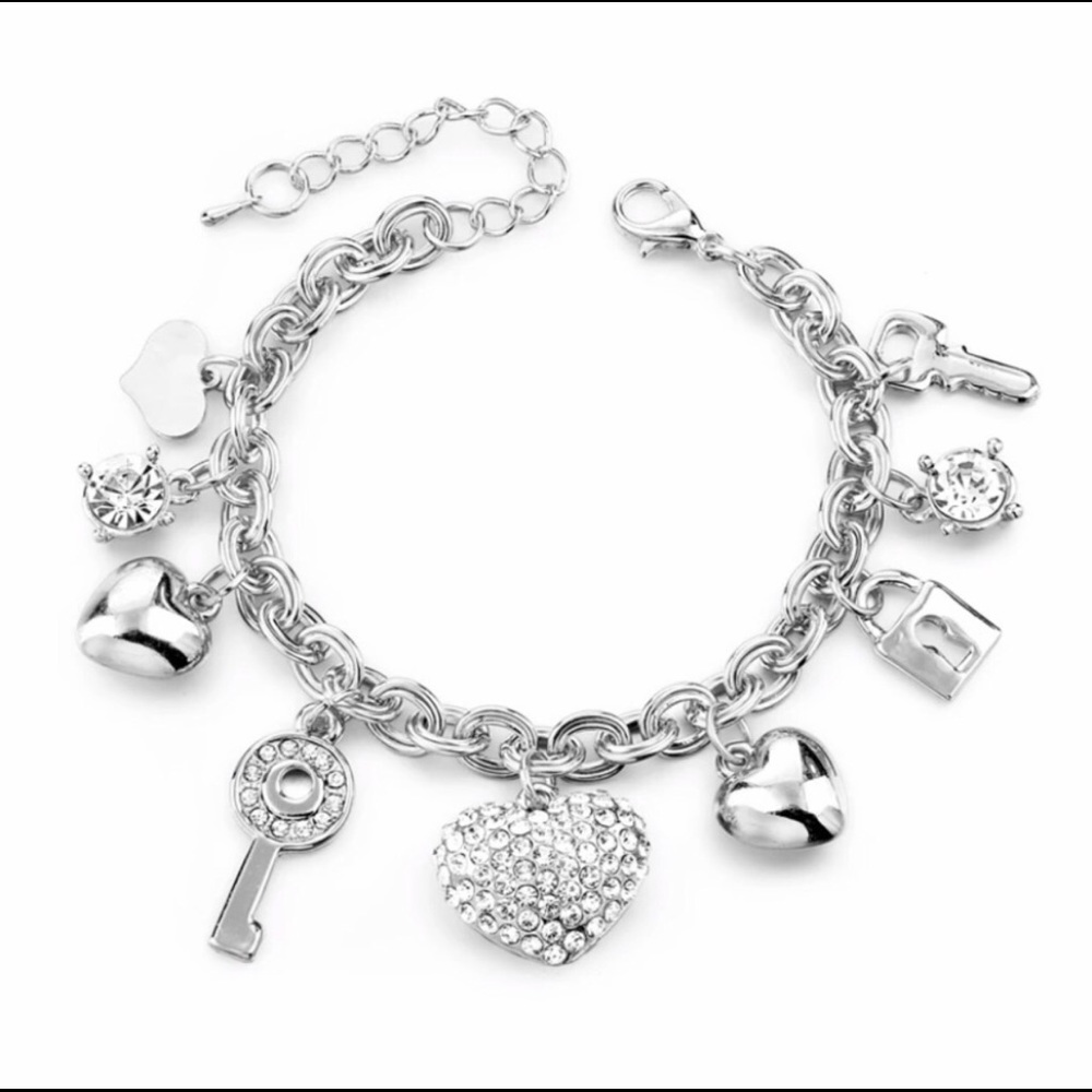 Silver Heart Beetle Charm Bracelet - NWT